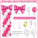 2 Sets Hot Pink White Bow Balloon Column Stand Kit Includes 2 Bows & 100 Latex Balloons Adjustable Stands for Princess Birthday Wedding Coquette Baby Shower Party Decoration