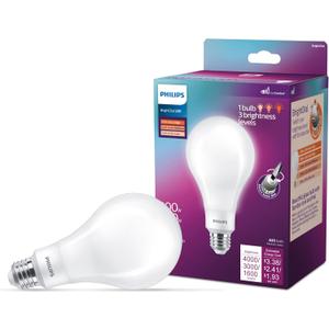 PHILIPS LED 300-200-100W A23 1-Pack BrightDial Soft White (2700K) 4000-3000-1600 Lumen (28-20-16 = 300-200-100W) Frosted Flicker-Free Light Bulb