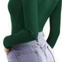 MANGOPOP Women's Square Neck Top Double Lined Short Sleeve Long Sleeve T Shirt Fitted Seamless Tee (Green, L)