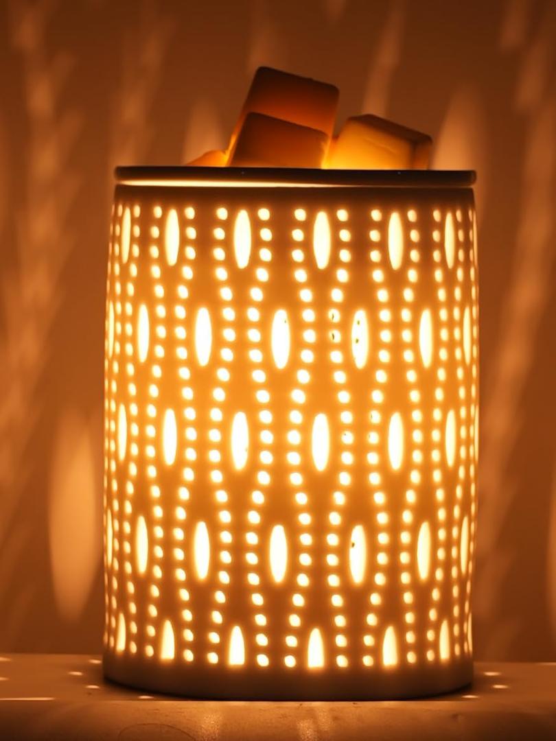 Wax Melt Warmer with Timer White Ceramic Electric Christmas Dimmable Oil Melter Cute Small Light Aromatherapy Fragrance for Decorative Melting Burner Melts Scented Candle Cube Tart Scent Warm (dot)