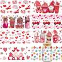 Valentines UV DTF Cup Wraps - 8 Sheets Valentines Day Crafting Cup Decal Transfers Waterproof Stickers for 16oz Glass Cup Rub On Transfers Decals with Red Pink Heart Rainbow Gnome Pattern