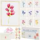 30 Blank Cards with Envelopes Set 4x6 Inch  Minimalistic Floral Design with Gold Border  Note Cards for Greetings, Thank You, Sympathy, Encouragement, Celebration, Personal Messages