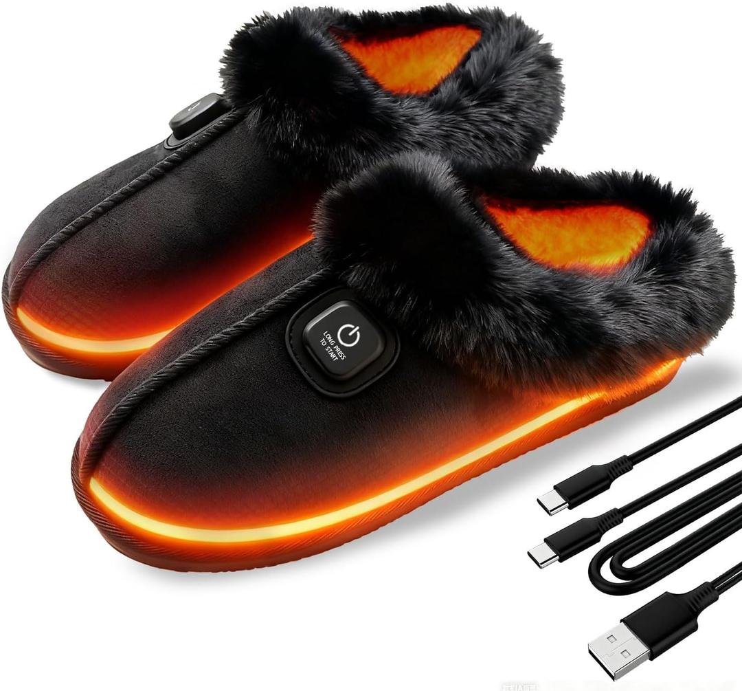 SEASAND Heated Slippers for Men and Women, Rechargeable Electric Foot Warmer, 3-Gear Electric Thick Warm Winter Heated Shoes for Feet Warmers (L: Men 9-10 / Women 10.5-12)