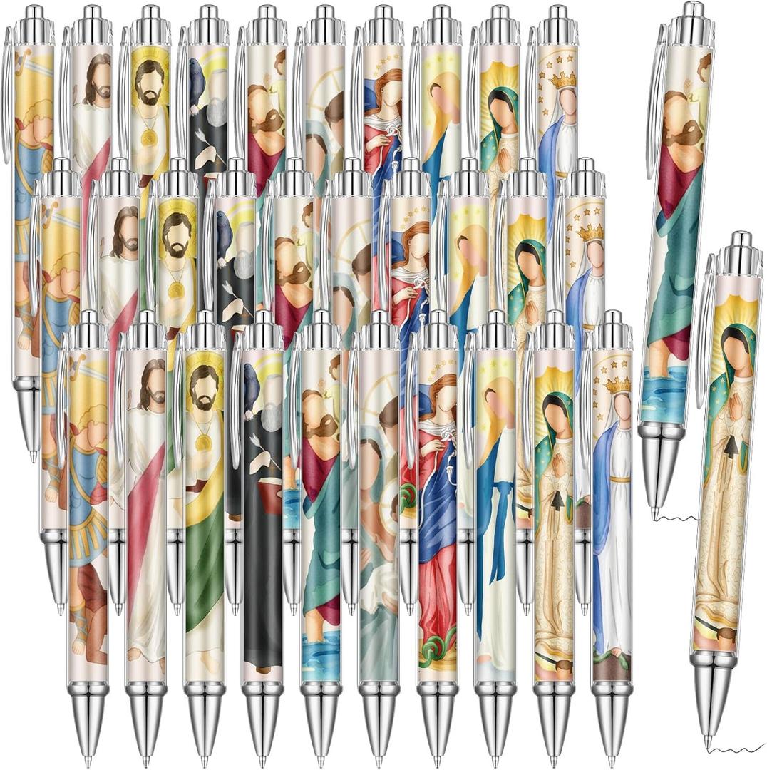 AmazingSpark 50 Pcs Catholic Schools Week Gift Religious Pens Christian Catholic Nativity Verse Ballpoint Pens Christian Gift Bulk for Women Men Prayer Office Home Church Party Favors (Vivid)