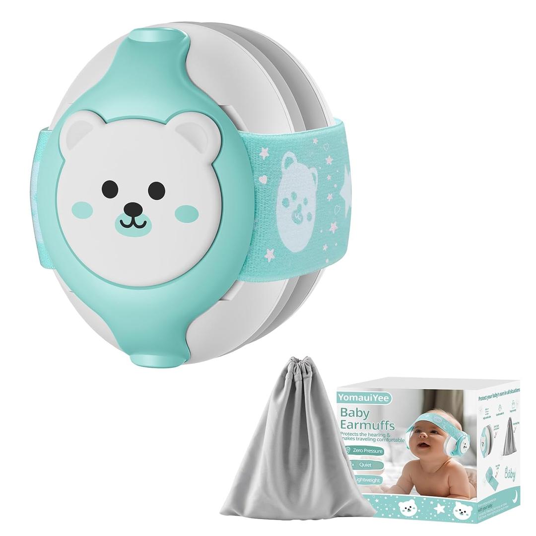 Baby Headphones,Bear Infant Ear Protection Noise Cancelling Headphones for Infants 0-36 Months,Baby Travel Essentials with Carrying Bag Infant Earmuffs for Sleep/Airplane/Outdoor (Green)