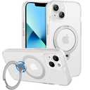 Magnetic Case for iPhone 13/14 6.1 inch with 360 Rotatable Ring Stand, Compatible with MagSafe Car Phone Mount, Cases Cover Phone Holder for Desk Meeting/Videos Matte White