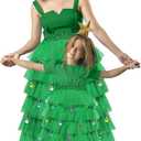 Hillban 23 Pcs Christmas Tree Costume Set Festive Party Dress Outfit Tulle Skirts Star Headband Beard Ornaments for Women (Small)