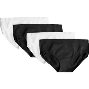 Fruit of the Loom girls Stretch Seamless Bikini Briefs (Medium, Black Hue/White 4-pack)