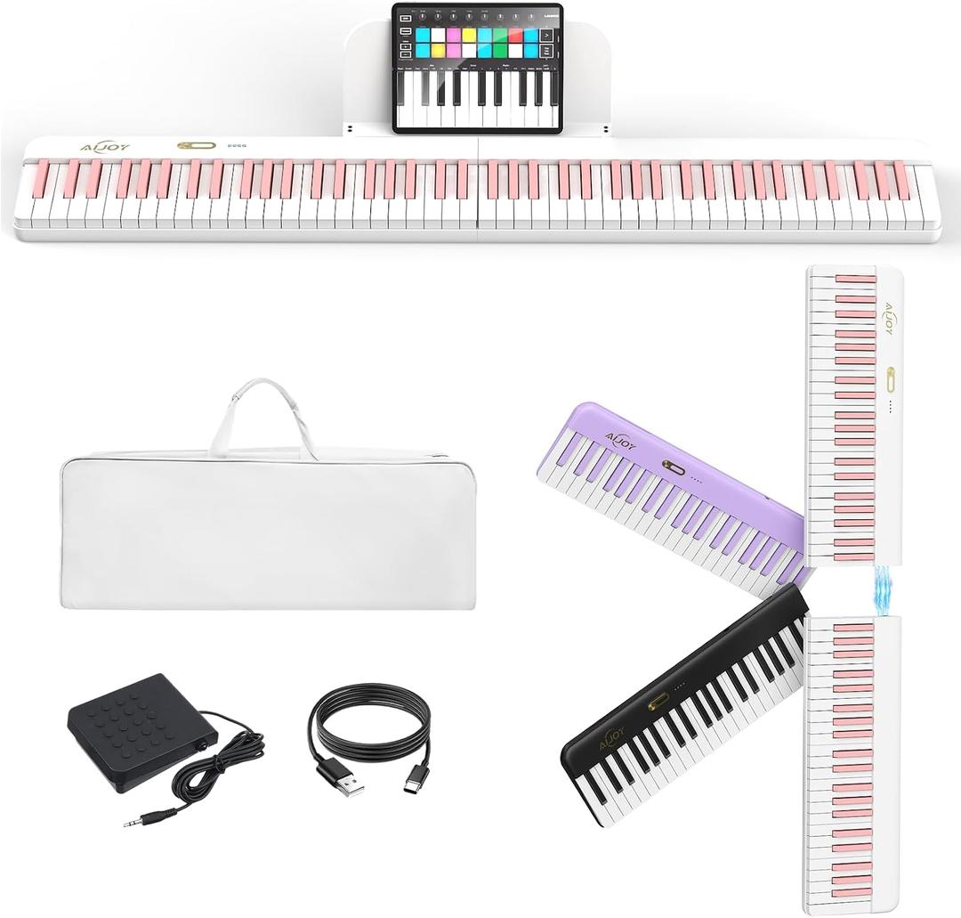 AiJoy 88 Key Split Keyboard Piano with Velocity Sensitive Keys Magnetic Detachable, Portable & Ultralight, Full-size Travel Piano, USB-MIDI, Carry Case, Birthday Gift for Beginner (ASP-10M)