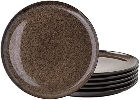 LERATIO Ceramic Plates Set of 6, 8.5 Inch Reactive Glaze Light Weight Porcelain Salad Plates, Modern Shape Dinnerware Dishes Set for Microwave&Dishwasher &Oven Safe, Scratch Resistant-Chestnut