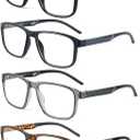 JM Reading Glasses Men with Blue Light Protection, Rectangular Classic Computer Readers Eyeglasses with Spring Hinge 4 Packs