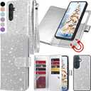 Varikke for Samsung Galaxy S26+ /S26 Plus Wallet Case Detachable with RFID Blocking Card Holder for Women, Glitter Leather Strap Magnetic Flip Removable Phone Case for Galaxy S26 Plus 6.7", Silver