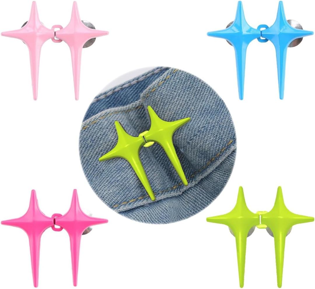 4 x 4 Star Buttons Pant Waist Tightener, Adjustable Pant Clips for Waist Tightener, Instant Reusable Jean Buttons for Loose Jeans, No Sewing & No Tool Required