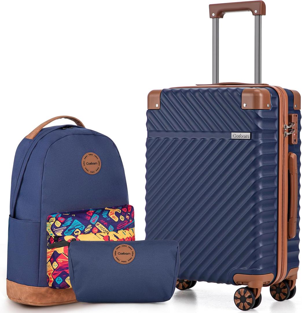 Cosbarn Carry On Luggage 22x14x9 Airline Approved, Hardside 20 Inch Carry on Suitcases with Wheels, Hard Shell ABS Lightweight Carry on Luggage Set, Travel Suitcase Set with TSA Lock, DarkBlue