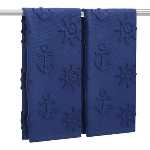 Gilprop 2 Pcs Coastal Hand Towels for Bathroom 100% Cotton Nautical Anchor Wheel Navy Blue Jacquard Weave Towels Absorbent Soft Dish Washcloth for Bathroom Kitchen Summer Theme Gifts, 29.5 x 13.8 Inch