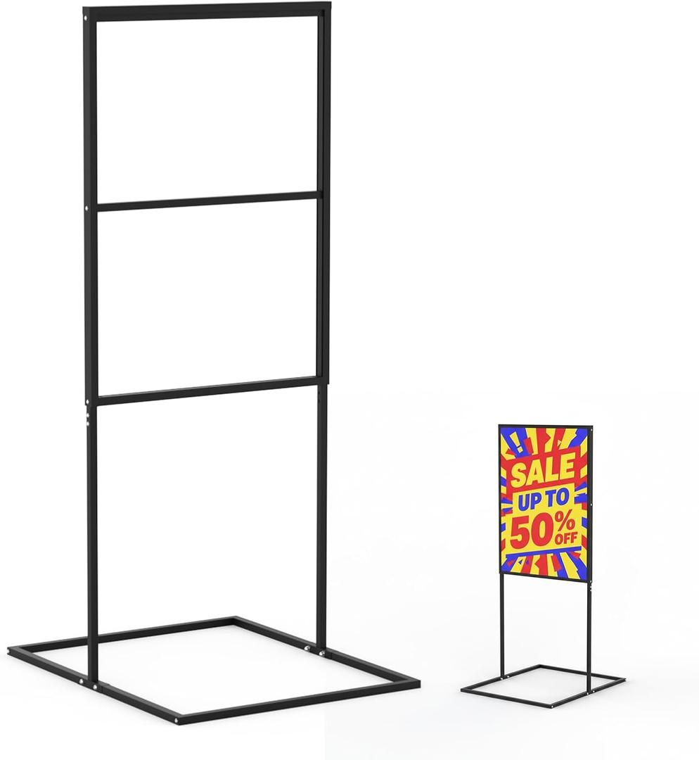 Sign Holder Floor Stand, 24×36 Inch Heavy Duty Floor Standing Sign Holder, Sliding Double Sided Poster Stand, Sign Stand for Mall Ads, Trade Shows, Road Signs (Black，24×36)