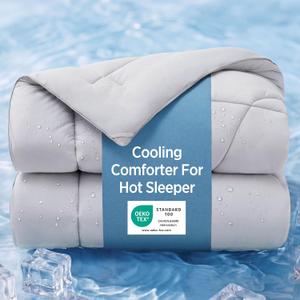 Bedsure Cooling Comforter Queen Size - Cooling Blankets for Hot Sleepers, Lightweight Comforter for Summer with Dual-Sided Cool Tech, Soft Breathable Cold Blanket for Sleeping, Grey, 88x88 Inches