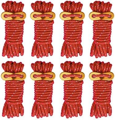 Smithok 8 Pack High-Reflective Guy Lines 4mm Tent Cords High-Strength Lightweight Camp Ropes with Aluminum Adjuster Tensioner for Tent, Tying Down Tarps, Camping, Outdoor Packaging (Red, 13ft)