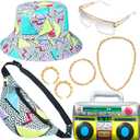 Hicarer 6 Pieces Hip Hop Costumes 80s/90s Outfits Accessories for Women Men Rapper DJ Costume Halloween Cosplay