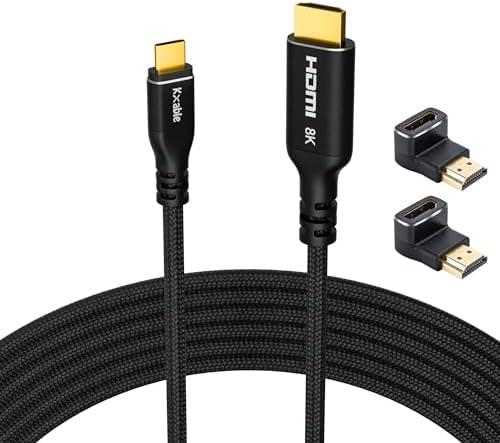 8K USB C to HDMI 2.1 Cable 8 FT, (8K@60Hz,4K@120Hz, HDR), Braided Cord, Thunderbolt 3/4 Compatible, for iPhone 15 Series, MacBook Pro/Air, iPad Pro, Galaxy S23, Surface, Dell, HP, with 2 HDMI Adapters