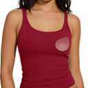 SUUKSESS Women Padded Cotton Ribbed Tank Tops Casual Summer Going Out Sleeveless Scoop Neck Basic Cami Tops (Red, L)