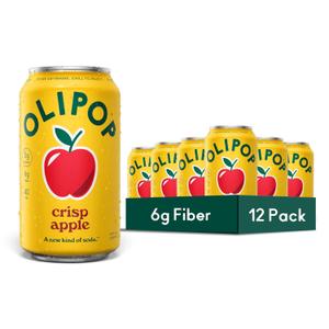 OLIPOP Prebiotic Soda Pop, Crisp Apple, Pantry Pack Packed with Prebiotics, Fiber, and Botanicals, Gluten Free, GMO Free, 12oz (12-Cans) (EXP 01/13/28)