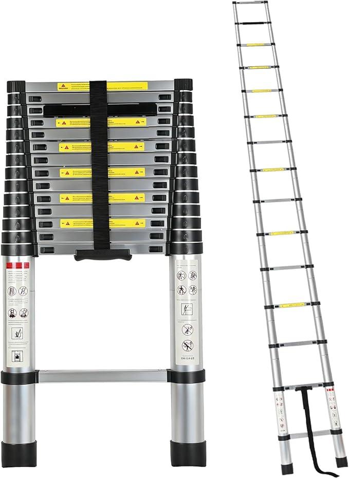 14.5FT Portable Aluminum Telescoping RV Ladder | Compatible with Lippert On-The-Go Receiver, 350lbs Capacity