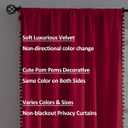 Pompom Velvet Red Curtains 95" inch Long Room Darkening Curtain Set for Living Room Bedroom Window Drapes Soft Winter Holiday Dcor Curtain Panels 42" w 2 Panels