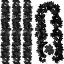 Joyhalo 4 Pack Halloween Garland, 5.7FT Black Maple Leaf Garland Halloween Decor, Spooky Black Leaves Vines Outdoor for Mantle, Home, Office, Stair Railing, Door Frame, Fireplace and Fall Decorations