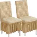 Elastic Dining Chair Covers 2 Pack - Stretch Washable Chair Slipcovers with Skirt Universal Fit for Home, Party for Kitchen, Holiday Decor (Beige, 2 Pack)