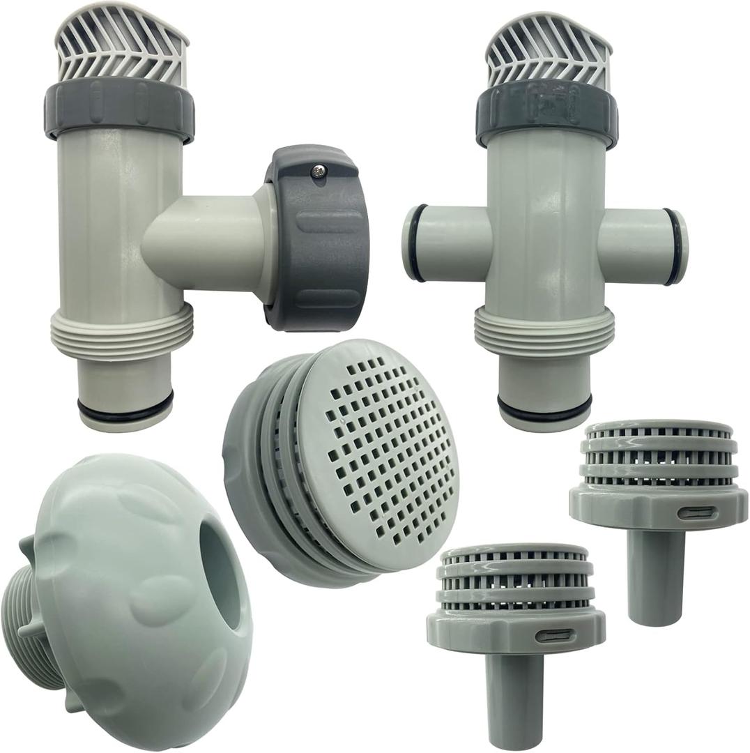 Split Plunger Valve & Plunger Valve & Inlet Water Nozzle & 3 Pack Filter Mesh Outlet Strainer Grid Replacement for Ground Pool Parts Kit 6 Pack
