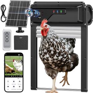 WiFi Automatic Chicken Coop Door with Camera, APP Remote Control, Smart Solar Powered Auto Chicken Door Opener with Timer, Night Vision, Anti-Pinch Safety, Smart Alerts, Space-Saving Roll-Up Design