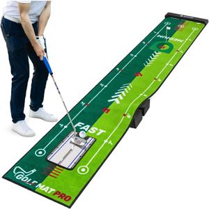 SAPLIZE Two-Speed Golf Practice Mat with Alignment Mirror, 20 in X 10 ft Training Aid Mat, Anti-Slip Backing Golf Putting Green for Indoor/Outdoor