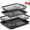 Ceenna Air Fryer Basket for Oven, 2 Set Air Fryer Basket and Tray Set with 60 Sheets Parchment Papers Stainless Steel Nonstick Pan and Crisper Tray Black Large 15“×11” & Medium12.8"×9.6"