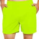DEMOZU Men's 5 Inch Running Tennis Shorts Lined Workout Gym Athletic Pickleball Shorts with Pockets (Large, Neon Yellow)