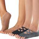 toesox Elle Half Toe Multi Pack  Grip Non-Slip Toe Socks for Pilates Barre Yoga (Small, Black, Charcoal & Nude)