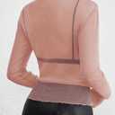 Pink Queen Women's Mesh Sheer Tops Sexy See Through Mandarin Collar FIt Party Clubwear Shirts (Pink, XL)