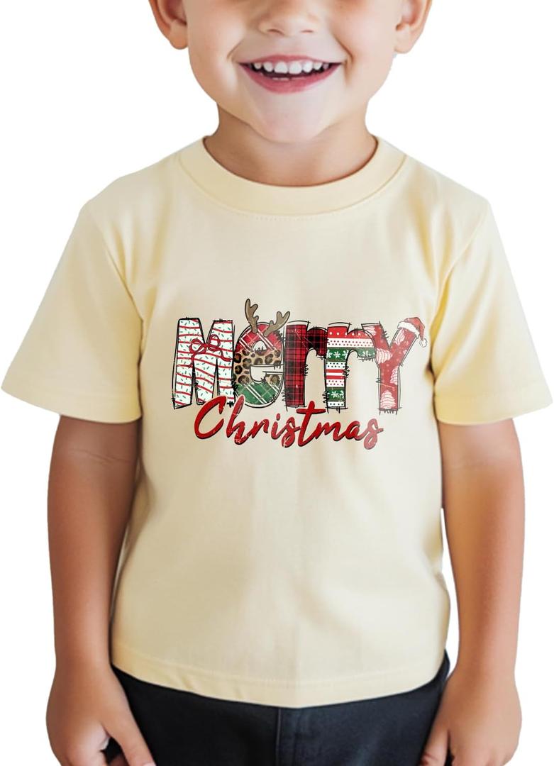 Toddler Boys Christmas Shirt Girls Kids Ugly Xmas T-Shirt Short Sleeve Cotton Tee Top 2T-8Y (Snowflake Merry Christmas)