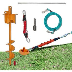 Dog Stakes for Outside Heavy Duty Hold up to 350Lbs Large Dogs Tie Out Tether Leash Chain for Yard Screw in Ground Anchors 17inch with Buffer Rope, 25 FT Steel Cable (Orange)