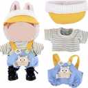 3 x 17cm Doll Clothes - Luxury Chic Style Set for 5.91-6.7 (15-17cm) Dolls, Cute Premium Fashion Doll Outfit with Accessories (Blue Overalls)