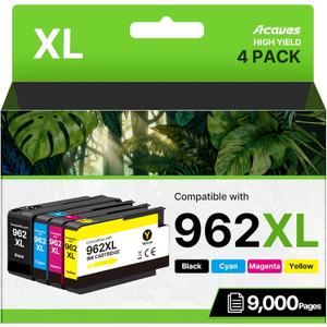 962XL Ink Cartridges for HP 962XL Ink Cartridges Combo Pack Work for HP OfficeJet Pro 9010, 9015, 9018, 9020, 9025 9014 9016 9019 Printer, 4-Pack