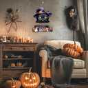 Happy Halloween Door Decoration,Black Cat Sign,Halloween Door Sign,Spooky Black Cat Wall Hanging,Witch Hat Wall Decor,Boo Ghost Plaque for Porch Yard Home Party Haunted House Outdoor Indoor
