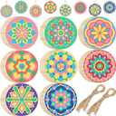 Blosssound 40 Pcs Unfinished Wood Mandala to Paint Wooden Mandala Painting Crafts Diwali Art Slices for Adult to Relax Painting DIY Crafts Ornament Wedding Home Decorations, 4 Inch(Classic)