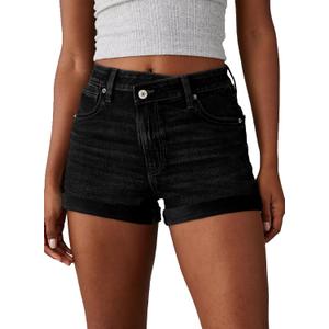 Sidefeel Women's Jean Shorts High Waisted Stretchy Casual Rolled Hem Zimbaplatinum Denim Shorts (8, Black)