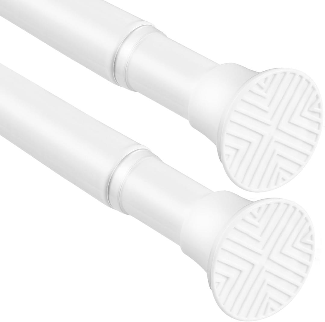 2 Pack White Spring Tension Curtain Rods 24-48 Inches, 0.7" Diameter, Spring Loaded Curtain Rods No Drilling, Adjustable Tension Rod for Windows Bedroom Bathroom Kitchen Doorway Closet