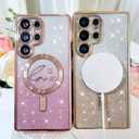 Fiyart Designed for Samsung Galaxy S24 Ultra Case,Compatible with MagSafe Love Heart Plating Camera Protection Clear Glitter Magnetic for Women Girls Shockproof Phone Cover Bumper 6.8"-Gold