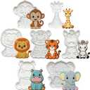 Animal Cookie Cutters 7PC Set with Stampers Handle Jungle Baking Mold for Kids Cake Supplies 3.5" Forest Decorating Biscuit Fondant Tool