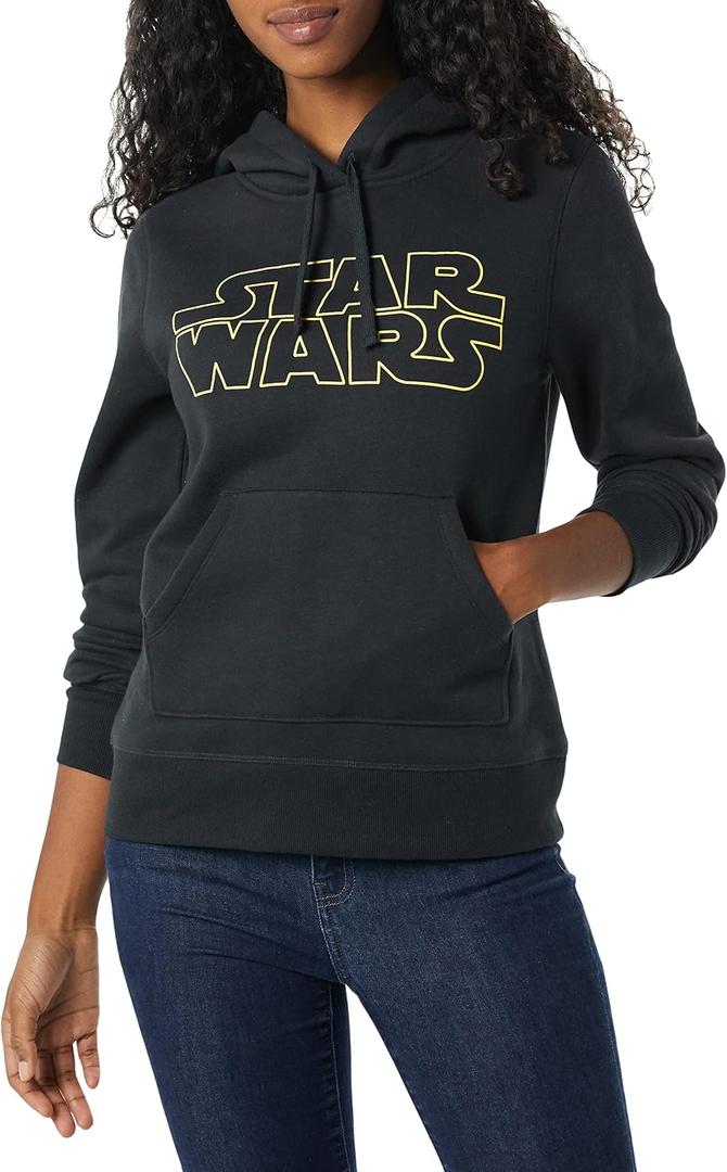 Amazon Essentials Disney | Marvel | Star Wars | Princess Women's Fleece Hooded Pullover Hoodie Sweatshirts (Available in Plus Size) (Black, XL)