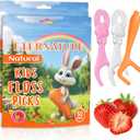 Kids Flossers 100ct, Strawberry Flavored Bunny & Carrot Floss Picks, BPA & Fluoride Free, Biodegradable, Easy-to-Hold, Fun Character Design, Bulk Pack for Toddlers
