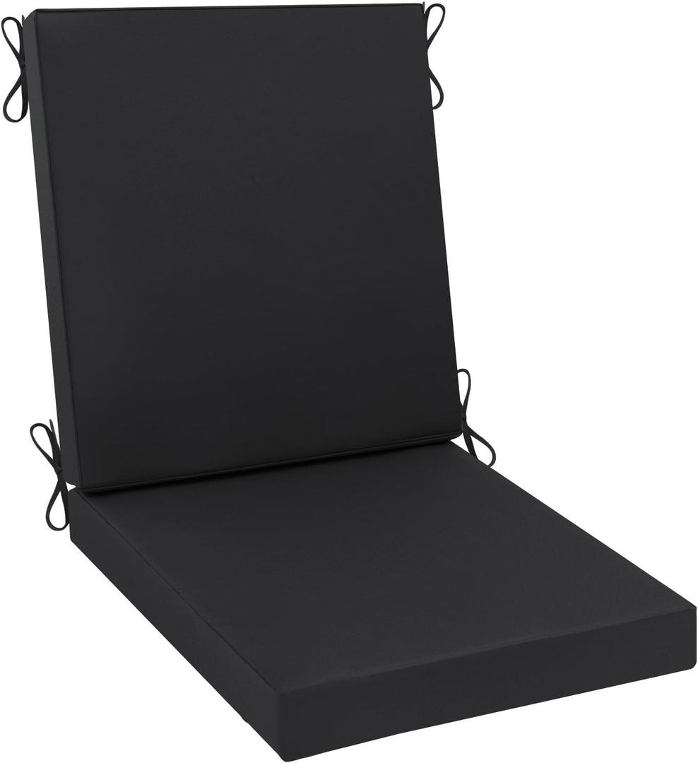 AAAAAcessories Outdoor Seat Cushions for Chairs, Waterproof, Fade-Resistant Patio Furniture Replacement Cushions, 20" x 20" x 3" + 20" x 24" x 3", Black (20x20-24'' High Back-1 Count)